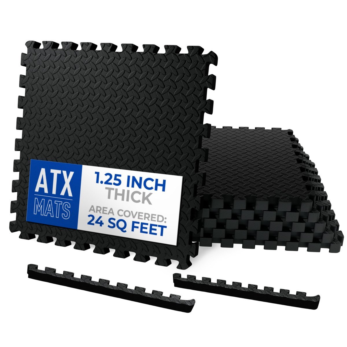 Six black EVA-foam puzzle tiles assembled in a 2x3 grid