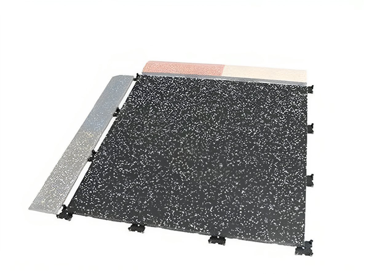 Close-up of the plastic connector that joins two interlocking rubber tiles
