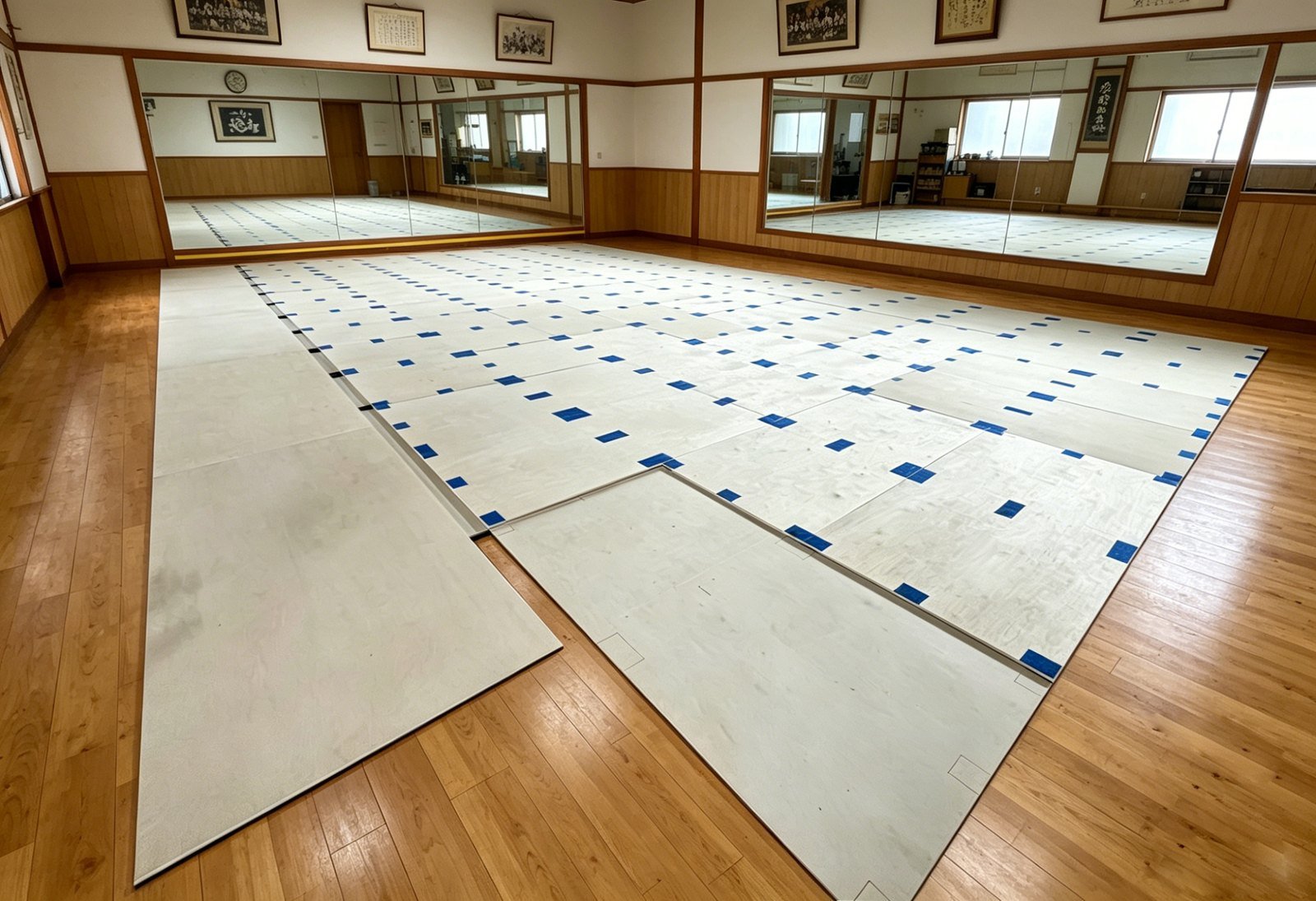 ATX spring floor being laid in a dojo